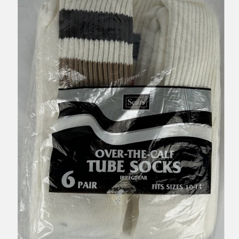 Vintage Sears Over The Calf Striped Tube Socks 6 Pair Mens Fits 10-14